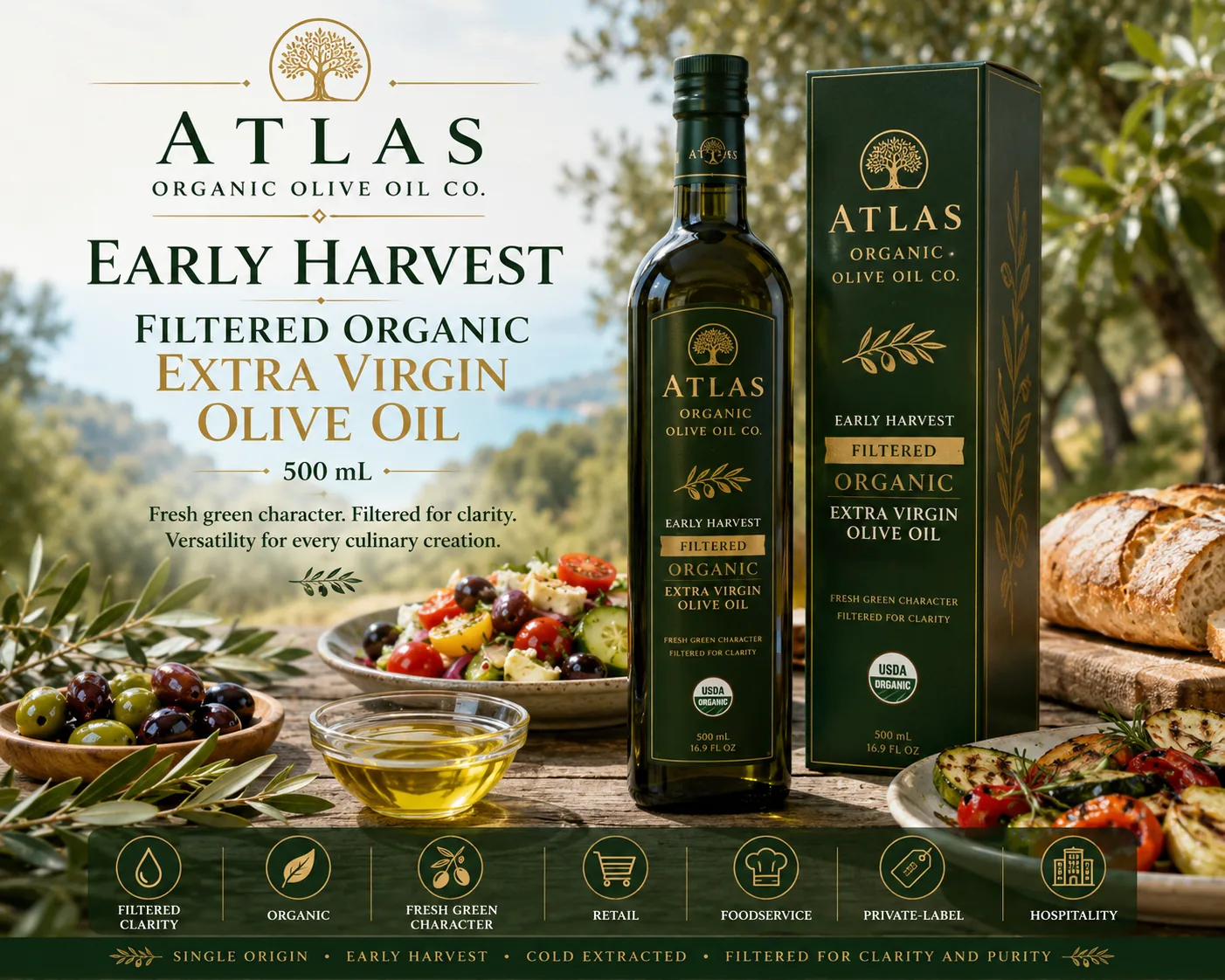 Early Harvest Filtered Organic Extra Virgin Olive Oil — 500 mL